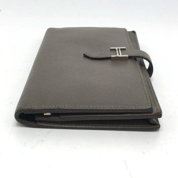 Auth HERMES HHardware Bearn Souffle Two fold Long Wallet Epsom Gray Based - Picture 15 of 15